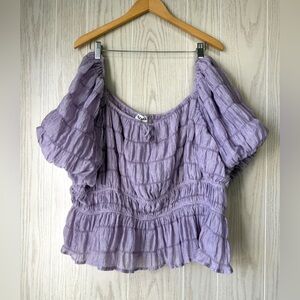 Arula Lavender Smocked Puff Sleeve Babydoll Blouse Size 22